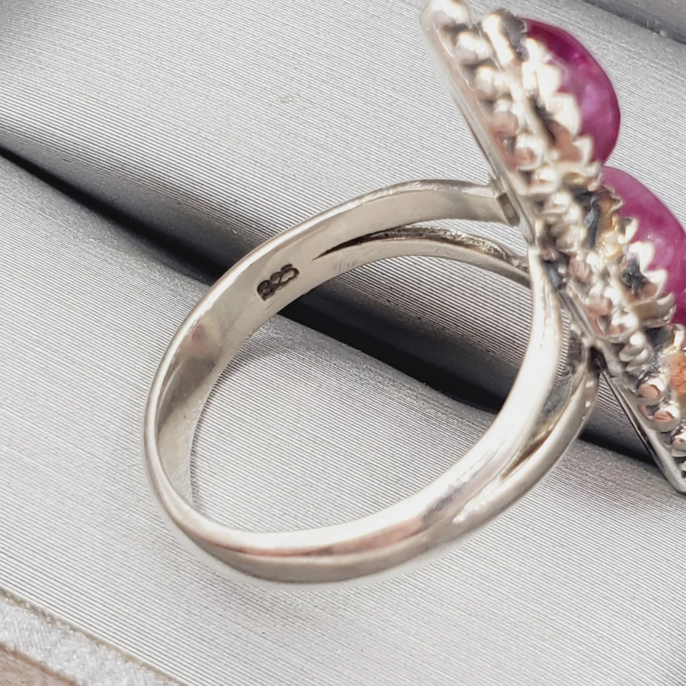 Pink Triple Gemstone 925 Sterling Silver Ring